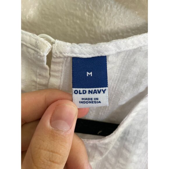 Old Navy Women’s White Textured Midi‎ Dress Puff Sleeves Lightweight Cotton M - Picture 3 of 7